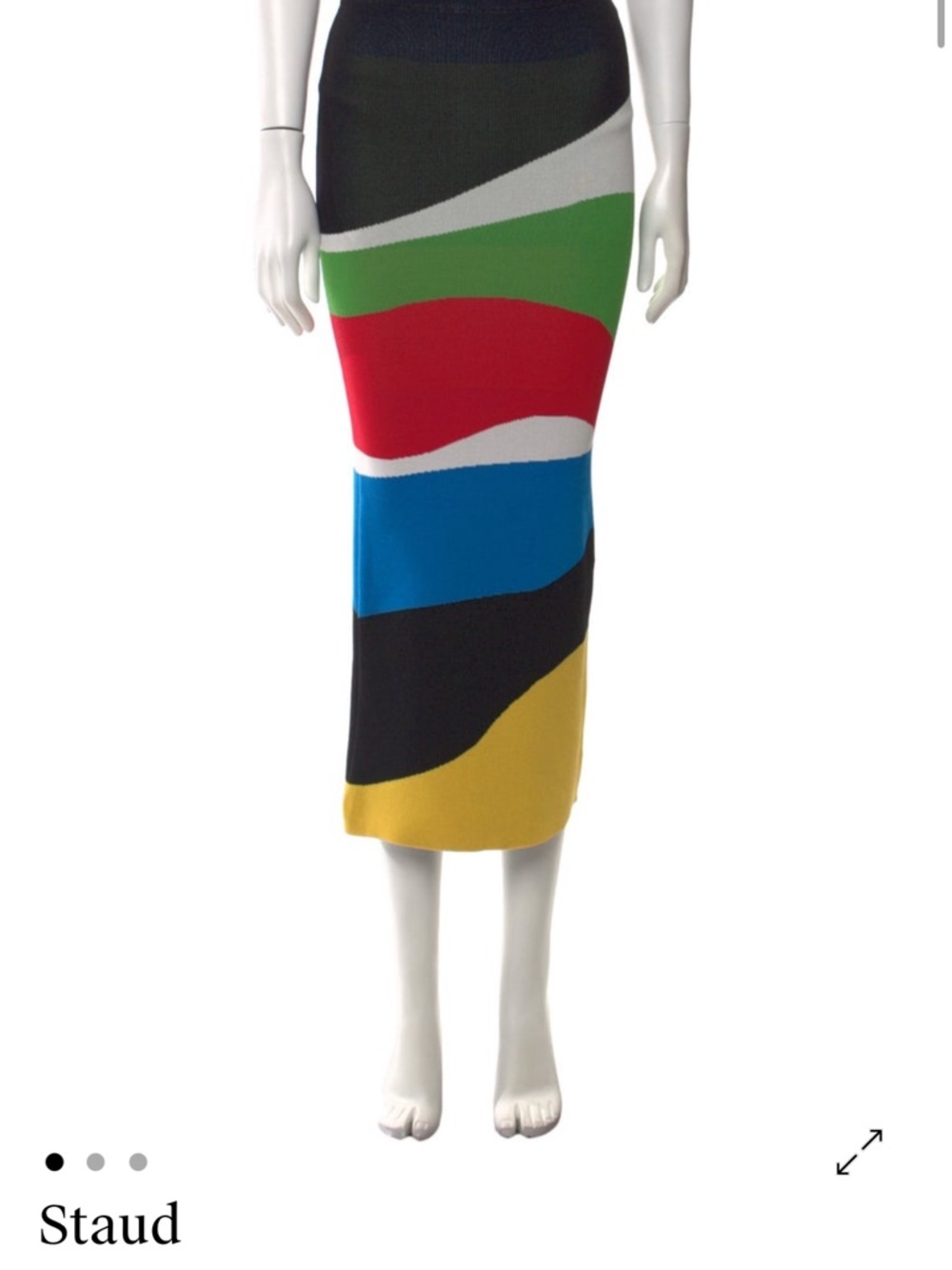 STAUD Wave Colorblock Knit Maxi Skirt — Red, Green, Blue, Yellow, Black, Cream
